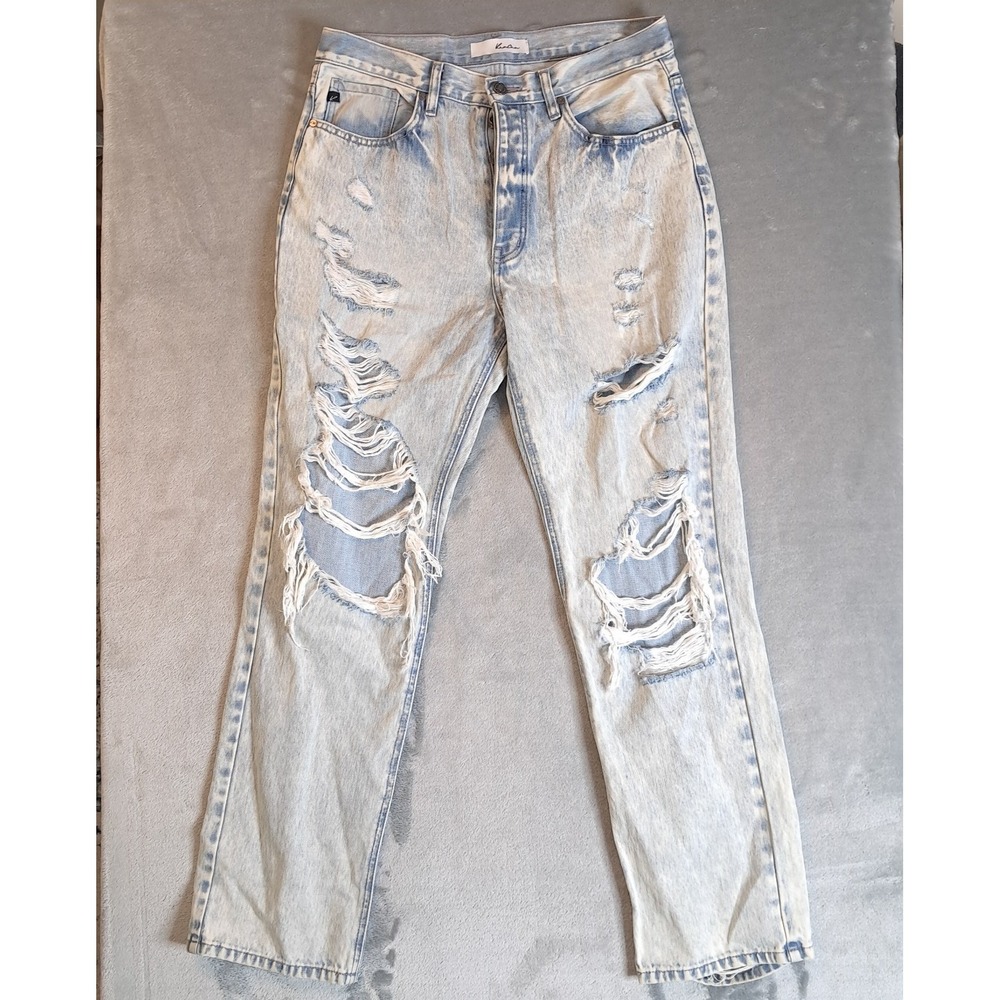 Kancan High‎ Rise Distressed Straight Leg Light Wash Jeans Destroyed Juniors 9